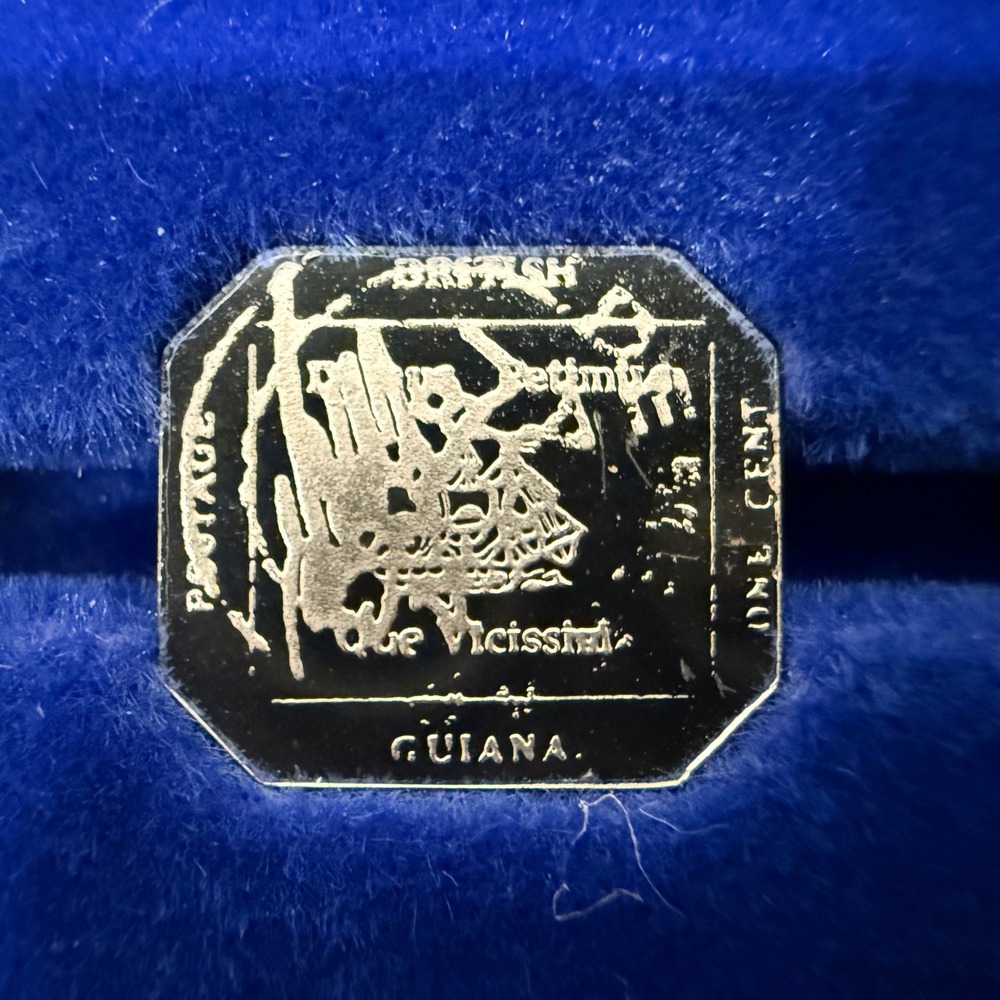 Franklin Mint #5 British Guiana 1856 1c Magenta Sterling Silver Stamp Miniature